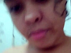 Depraved latina prostitute teases dripping juicy pussy in shower for cock