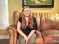 Curvy redhead coed Rose pleasures herself intimately