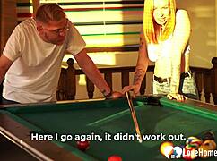 sexy redhead babe bends over pool table for deepthroat doggystyle pounding from boyfriend