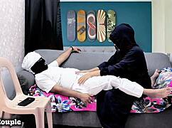 Arabic teacher shows muslim student how to bang wet pussy perfectly in garage lessons