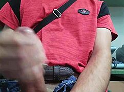 Skinny solo amateur masturbates monster cock at desk homemade young sexy