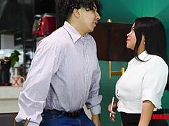 Sucking collaborator's huge cock deep in office