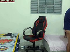 stepsis strips near stepbro before hard fuck on gamer chair