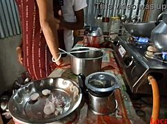 servant fucks me hard in kitchen after cooking young pussy