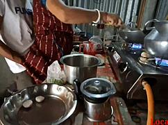 servant fucks me hard in kitchen after cooking young pussy