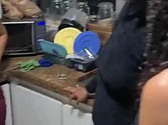 friends chatting but flashing tits soon turns into wild pussy pounding fun!