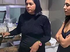 friends chatting but flashing tits soon turns into wild pussy pounding fun!