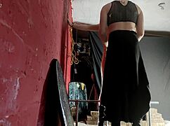 BEHIND THE SCENES ERYN'S FIRST TIME BOUND ON ONE BAR PRISON WITH DILDOS