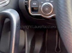 French MILF SUCKS taxi driver's COCK in public car and SWALLOWS cum