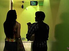 The new brunette neighbor shares a steamy kiss with the smoking ebony muff diver next door