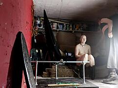 BEHIND THE SCENES ERYN'S FIRST TIME BOUND ON ONE BAR PRISON WITH DILDOS