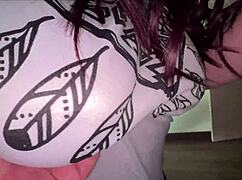 stepmom's huge ass in tight dress stuck in closet swallows stepson's cock passionately