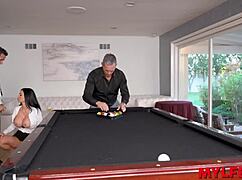 My bosses corner me over billiards then bareback double penetrate my milf secretary ass