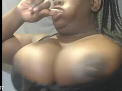 curvy ebony teen deepthroats big black cock while her huge natural tits bounce wildly