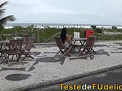 Grabbing Beach Brunette's Big Brazilian Ass For Blowjob Pound