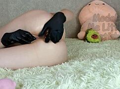 stepsister pisses in latex gloves with buttplug ass big clit masturbation