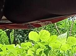 married believer pees on street in public outdoor spot as milf