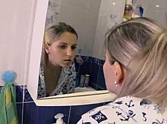 Petite teen Letty Black bends for quick doggystyle creampie then oral cumshot