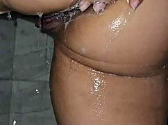 mature brazilian milf showers big ass tits with monster cock fucking and squirting 😍🚿🍑💦