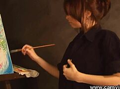 Redhead strips teasing her perfect shaved pussy closeup