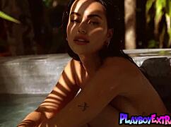 😍 glamorous claudia tihan strips big tits naked poolside!