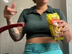 She loves flashing her swollen big pussy everywhere