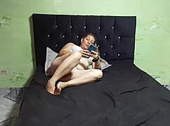 I spy on my horny mature latina stepmom fingering her shaved pussy eagerly