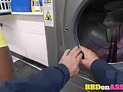 destiny mira the hot black teen 18 plus takes pov fuck and facial cumshot at laundry