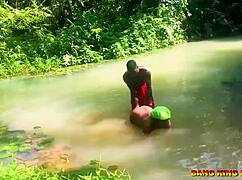 What happens when hardcore fucking hits african whore in outdoor stream?