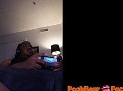 Gamer guy strokes his cock solo to a massive orgasm close up