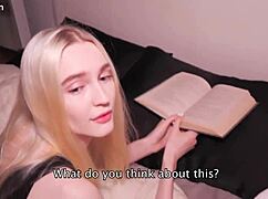 Blonde teen ditches book for roommate's rough facial fuck!