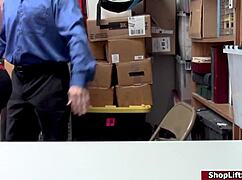 teen shoplifter bends over sucking old cop cock in office