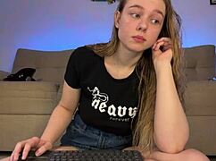 wanna see this horny teen's shaved pussy up close bent over doggy big tits shaking