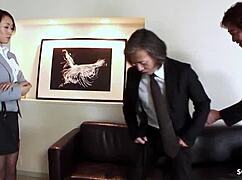 Asian office slut craves dp anal pounding from two old men