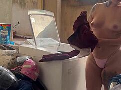 neighbor hides watching wife wash clothes with huge pussy and tits out