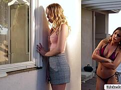 Petite Blonde and Brunette Lesbian Babes Lick Pussies and Finger in Wild Sorority Foursome.