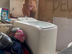 neighbor hides watching wife wash clothes with huge pussy and tits out