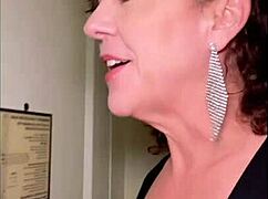 in the hotel room the brunette milf with big clit and swollen pussy lips teases with dirty talk before bbc worship