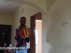 horny ebony girl next door bends over rides neighbor's monster bbc doggystyle shaved pussy