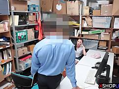 skinny teen caught shoplifting gets checked by security guard