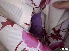 shino aoi in kimono kneels close up sucking hard cock with hairy pussy tease