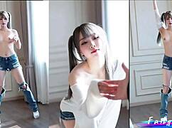 Korean 22yo ai babe sucks cock on webcam solo