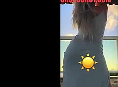 hot blonde dances sexy in see-through dress teasing everything