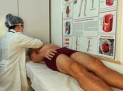 Patient gets rock hard 😍 from nurse's touch, ready for her tight pussy? 👩‍⚕️🍆💦