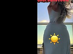 hot blonde dances sexy in see-through dress teasing everything