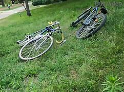 two girlfriends flash and lick in public park for thrill-seeking fun