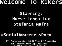 whoa stefania mafra's backstage in latex heels and handcuffs 😈 spreading those cheeks wide backstage vibes with gloves on 🔥👠