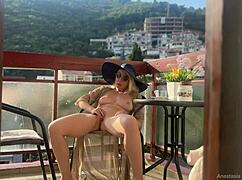Naked Blonde Flashes Big Tits And Ass On Balcony Before Risky Public Cum Masturbation?