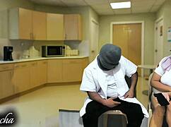 Doctor and nurse break time dirty talk leads to ass licking and pussy spreading