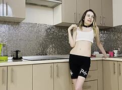 Stepsisters overwhelmed by rough anal pounding in kitchen from lucky bro's friend